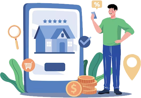 An illustration of a tenant paying their rent on their phone. An illustration of a tenant paying their rent on their phone.