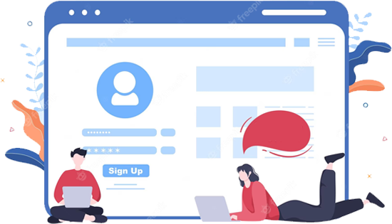 An illustration of two people, one lying and one sitting cross-legged, in front of a browser window. An illustration of two people, one lying and one sitting cross-legged, in front of a browser window.